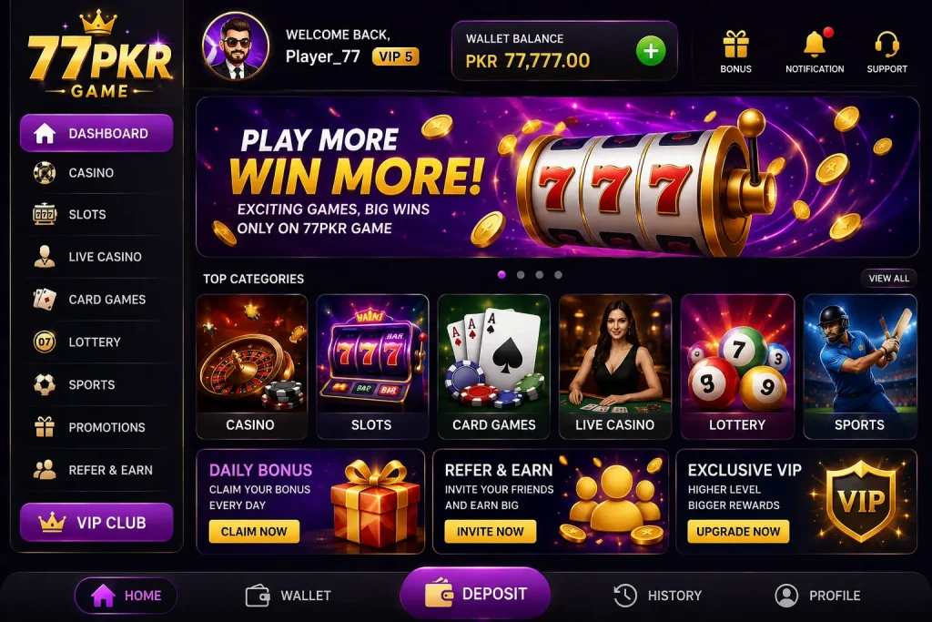 77Pkr Game interface Screenshot image.