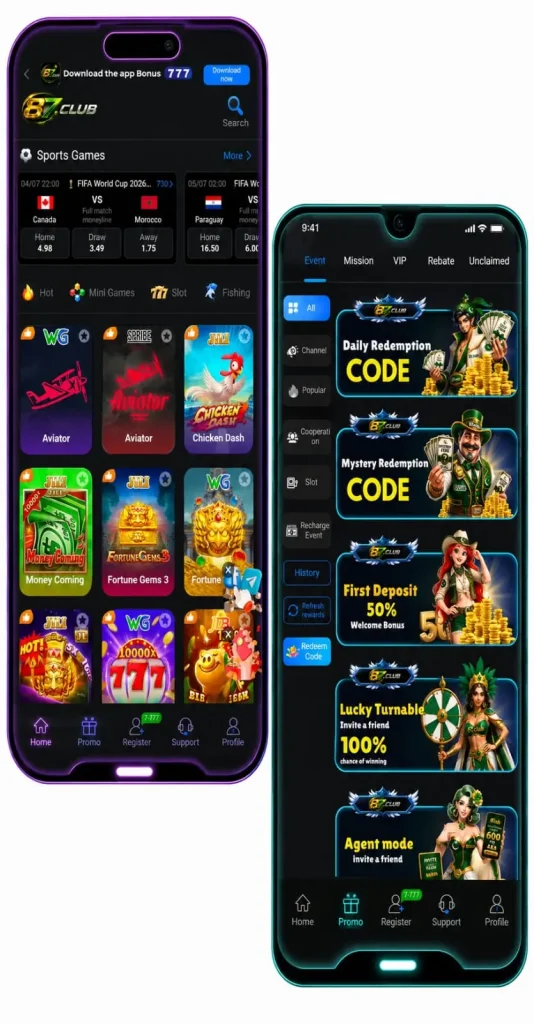 87Club Game interface screenshot image which shows Games.
