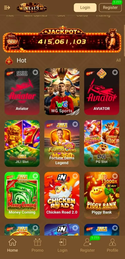 Win1313 Game Interface screenshot image which shows Games