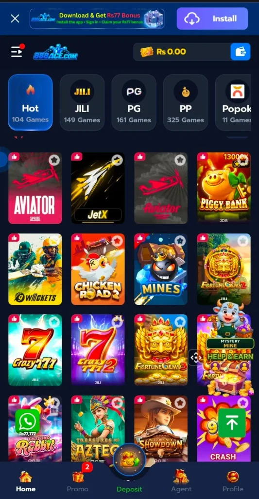 888ACE Game interface screenshot image