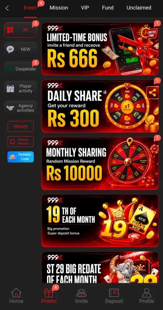999SX Game Daily Bonuses