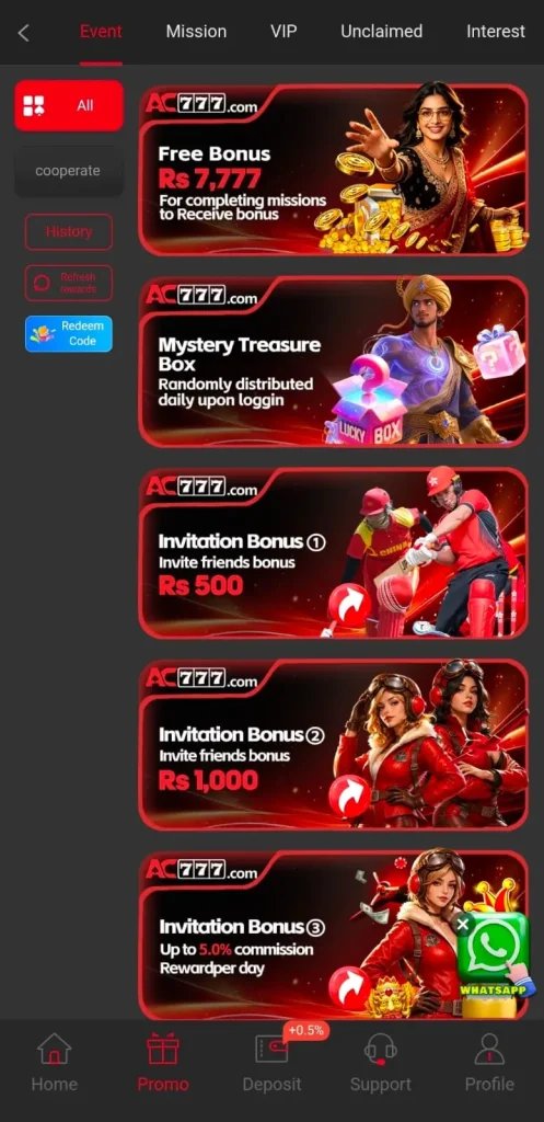 AC777 Game Daily Bonuses.