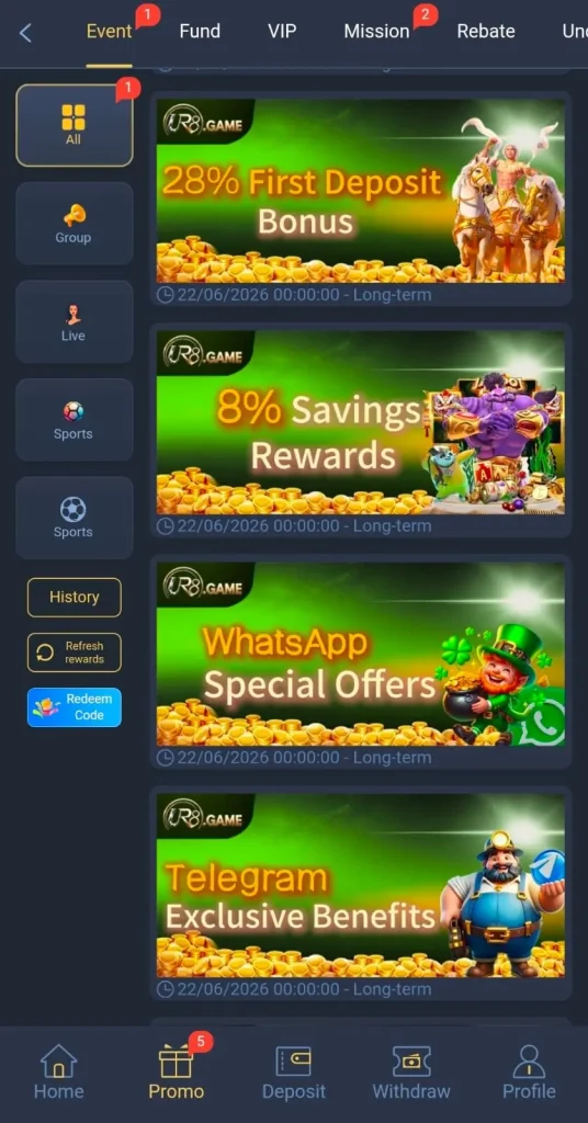 UR8 Game Daily Bonuses