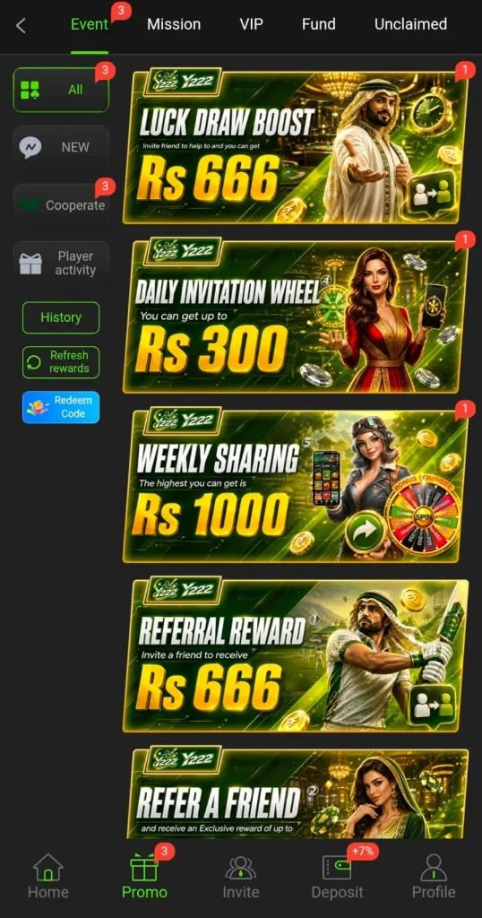 Y222 Game Daily Bonuses.