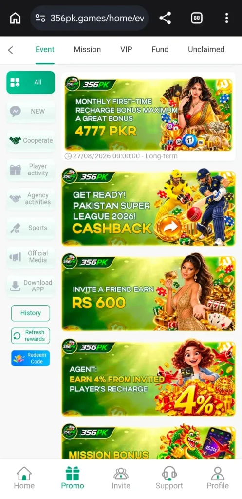 356PK Game Daily Bonuses