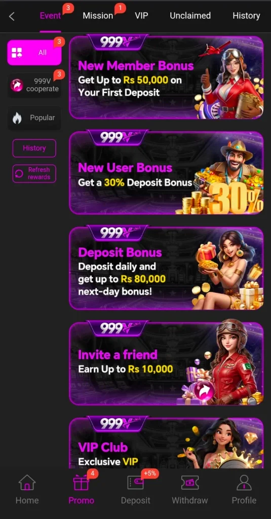 999V Game Daily Bonuses