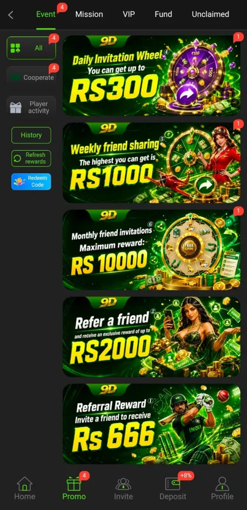 9D Game Daily Bonuses