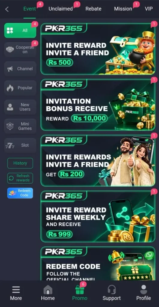 PKR365 Game Daily Bonuses